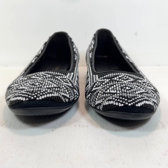 Donald J Pliner Hasin Glass Beaded Ballet Flats Shoe - Black/White/Gray -Women 8 - Picture 5 of 11